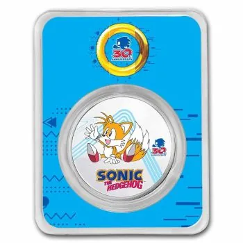 2 Dollars | 1 Unze Silbermünze Niue 2021 Blister in Farbe | Sonic ™ - Motiv: Tails - (Sonic the Hedgehog 30th Anniversary)