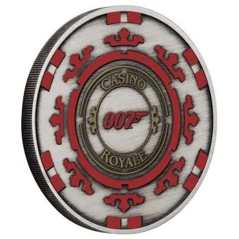1 Unze Silbermünze Tuvalu 2023 Antique Finish in Farbe - James Bond 007 ™ | Motiv: Casino Royale Casino Chip