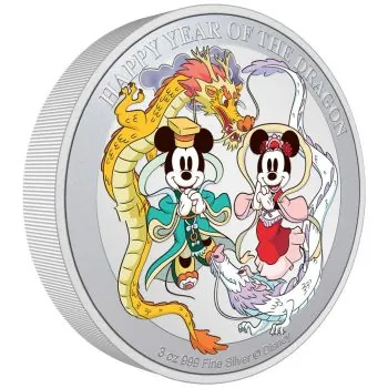 3 Unze Silbermünze Niue 2024 Polierte Platte | Disney`s Jahr des Drachen ™ ( Happy Year of the Dragon )