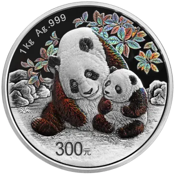1 Kilo / 1000 Gramm Silbermünze China 2024 in Polierte Platte und Irisierende Färbung - Panda