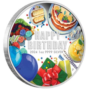 1 Unze Silbermünze Australien 2024 in Polierte Platte - Motiv: HAPPY BIRTHDAY